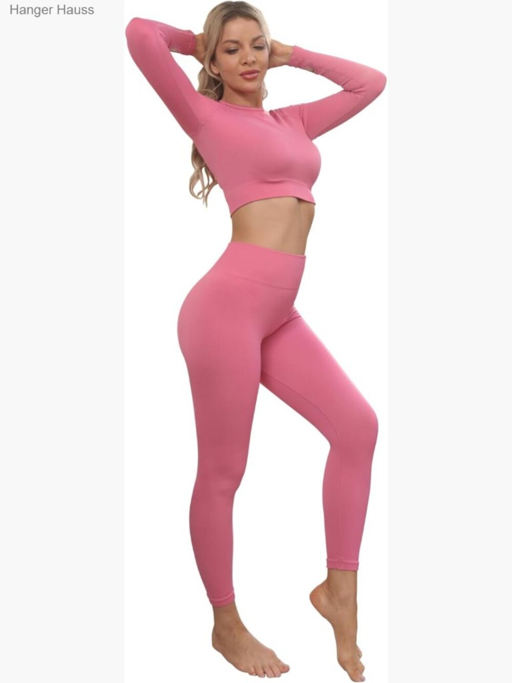 Long Sleeve Crop Top & High Waist Leggings Set - Soft Stretchy Athletic
